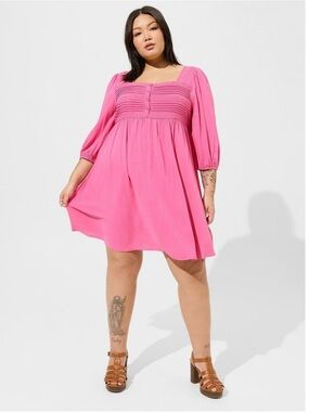 TORRID Size 2 Pink Skater Dress Mini Rayon Slub Pintuck POCKETS
